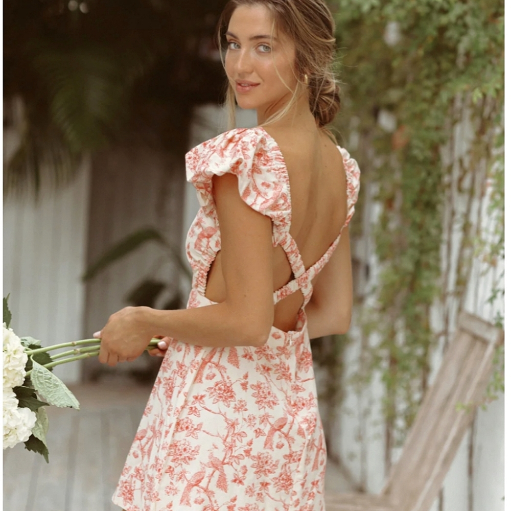 Krewe Du Q Rhodes Floral Mini Dress Tea Party Cocktail Coquette Puff Sleeve - Picture 8 of 8